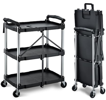 BPT Faltbarer Servierwagen mit Rollen,rollwagen klappbarer mit 3 böden, Küchenwagen für den Außen und Heimgebrauch