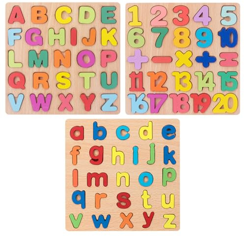 Rompecabezas alfanuméricos de 3 Piezas en mayúsculas y minúsculas, Rompecabezas cognitivos para niños, Juguetes educativos de Bloques de construcción, Juguetes educativos para educación temprana
