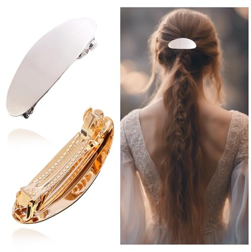 2 Stück Ovale Vintage Haarspange aus Metall, Große Haarklammer in Gold & Silber, Französisches Hair Accessoire für Frauen & Mädchen, Ideal für Langes und Dickes Haar, Hochzeit & Abschlussball