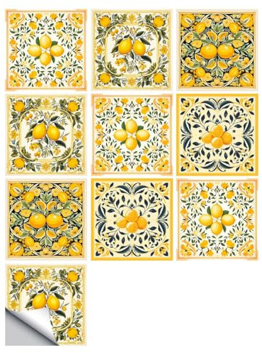 20 PCS Stickers Muraux Carrelage Étanche,Citron jaune minimaliste moderne,Stickers Carrelage PVC Autocollant Carrelage Douche pour Décoration Mur Salle de Bain,10x10cm