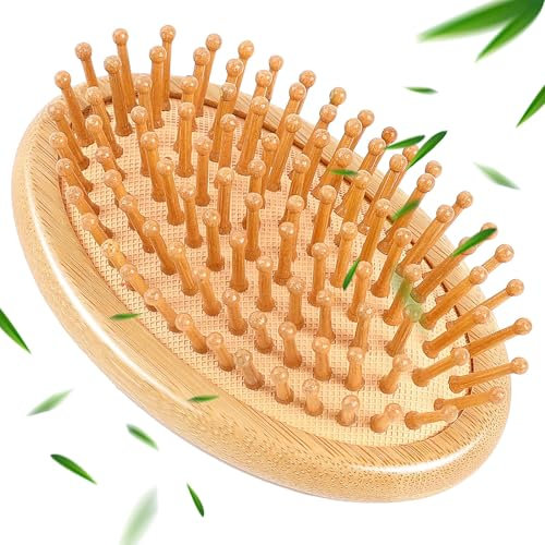 Pettine Massaggiante in Bambù, Spazzola Massaggiante in Legno con Cuscino d'Aria Spazzola Rotonda Portatile in Bambù