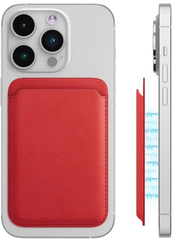 LYQNIHOB 1 Piezas Tarjetero Magnetico, Tarjetero para móvil, Cartera de Cuero Magnética, Cuero Vegano, Tarjetero para iPhone, Wallet Cartera para iPhone, Tarjetero para 2 Tarjetas, rojo