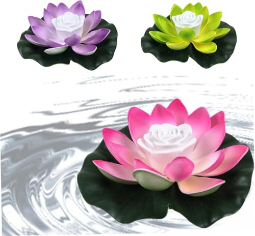 Floating Pool Lights 3 Pieces Pond Lights Floating Lotus Lamps with LED Realistic Lamps Battery Powered Water Lily Leaf Flower Pond Decoration for Garden Fountain(Multicolor)