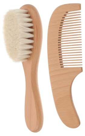 Set de Brosse de Toilettage Bébé Peigne, Manche en Bois