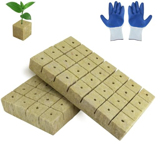 TXXATX 40 x 40 x 40 mm, lana de roca, 56 unidades, con guantes de lana de roca, aislamiento de lana de roca, cubos de cultivo, para esquejes de cultivo hidropónico, esquejes de cultivo, sin fondo