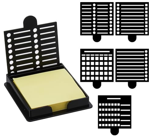 DICOSMETIC Porte-notes adhésif avec 5 pochoirs différents - 8,6 x 8,6 cm - Noir - Distributeur de notes - En plastique - Pour listes de choses à faire soi-même - Pour le bureau à domicile