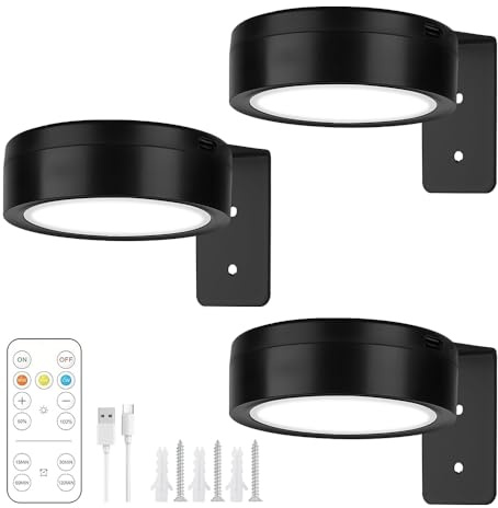 Fiotha 3 Piezas Aplique Luz Cuadros Sin Cable, Luces Para Cuadros, Luces de Imagen para Pared, 3 Temperaturas de Color, Lampara Pared Sin Cable con Mando Foco, para Cuadros, Vitrina, Peinture(Negro)