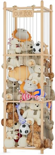 Estante de almacenamiento para peluches y juguetes de felpa, gran estante de madera con compartimentos, organizador para habitación infantil, sala de estar y dormitorio