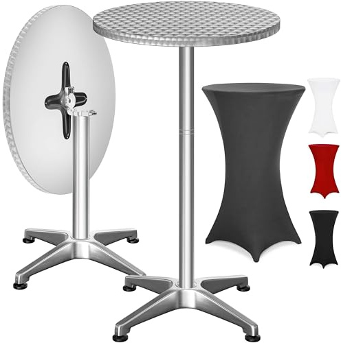 Casaria® Tavolo Alto da Bar 2in1 con Fodera Regolabile in Altezza 70 cm / 115 cm in Alluminio Rotondo Ø60 cm Pieghevole per Esterni Giardino Bistrot Feste Tavoli da Ricevimento