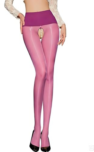 JoyJoyLing Medias brillantes Medias finas transparentes para mujer Medias brillantes de perlas en la entrepierna, morado, Talla única
