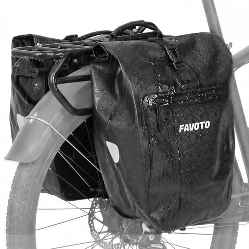 Favoto Cykelväskor bakre bagagehållare vattentät – snabbkoppling robust reflekterande stor kapacitet för e-cykel mountainbike cykel – 56 l (2 × 28 l)