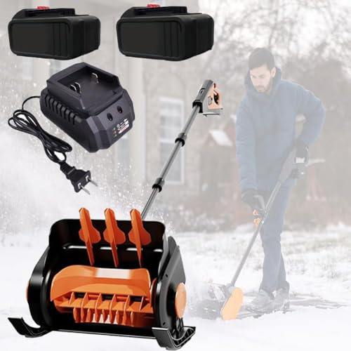 Soplador de nieve inalámbrico, barredora de nieve eléctrica con 2 baterías, mango ajustable, pala de nieve alimentada por pilas para patios y jardines