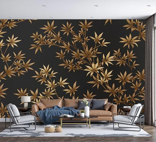 Papels Pintado Panorámico Hojas De Bambú Doradas Papel Tapiz Mural Arte Oriental Retro Estéreo Fondo De TV Papeles De Pared Decoración Del Hogar Papel Tapiz 3D 200x140cm