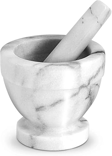 La Casa di Eva Mortaio e Pestello in Marmo Bianco Grigio di Carrara, 10,5 cm