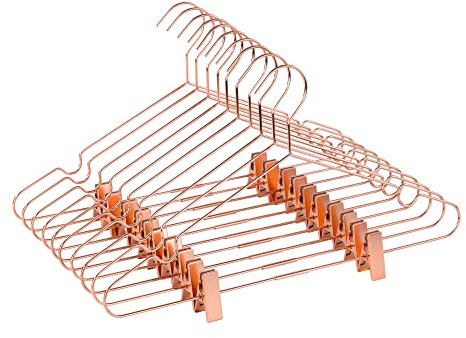 10Pack Koobay 16.5 Metal Hook Wire Rose Gold Copper Hangers with Clips Clothes Stroage Coat Hangers