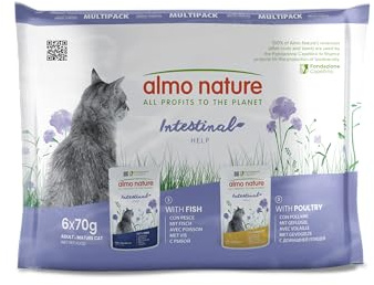 Almo Nature Functional - Intestinal Help - Wet Food for Adult Cats with Intestinal Sensitivity - with Fish and Poultry - Microbiota Support - 70g (Pack of 6)