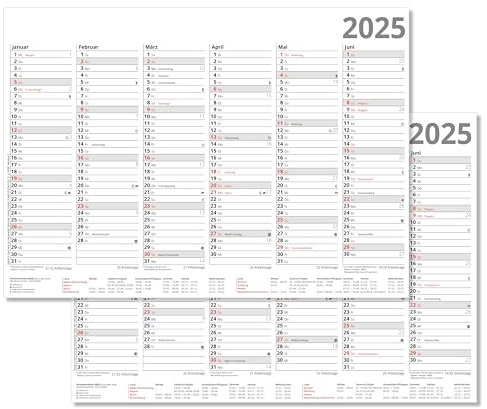 Tafelkalender 2026 Halbjahreskalender 6 Monate auf Vor- und Rückseite DIN A4 Format 21 x 29,7 cm stabile Ausführung Sonn- und Feiertage in Rot