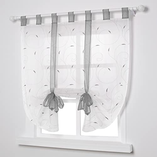 SIMPVALE 1 Pieza Cortina de Bordado, 80x140cm Gris Visillo Ventana Transparentes, Cortina Romana en Estilo Moderno Minimalista para Dormitorio Comedor Salón Cocina