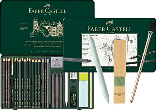 Faber-Castell - Pitt Graphite Set im Metalletui, groß, 26 + 3 -teilig (inklusive Radierstift mit Pinsel, Papierwischer und Minenschärfblock)