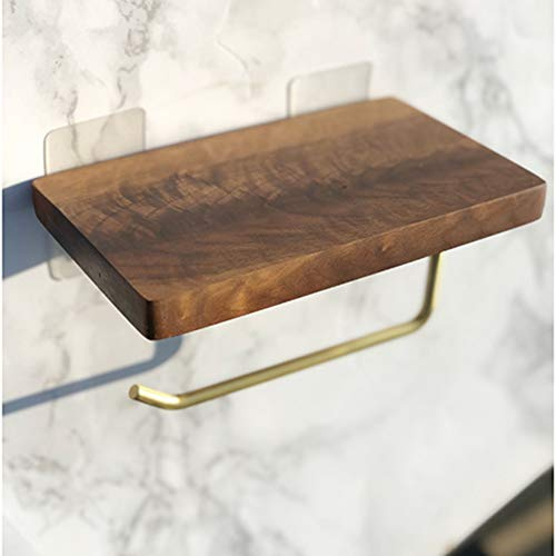 Paper Roll Holder, Solid Wood Wall-mounted Shelf, Toilet And Kitchen Towel Holder, Anti-rust And Stain Resistance, Load-bearing 10kg, Cherry Wood, Black Walnut Wood