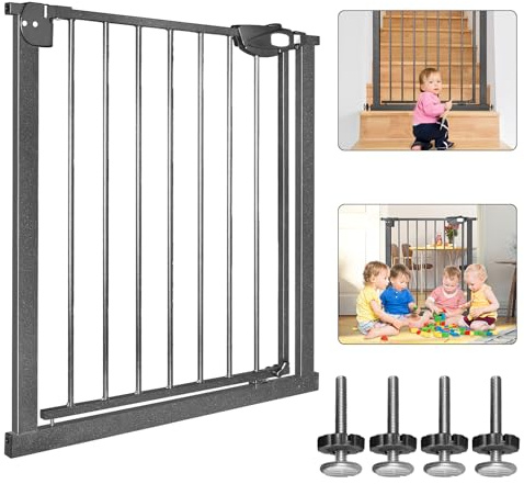 LZQ Trappskyddsgaller, dubbellås, extra säkert metalldörrskyddsgaller för klämning, svart, 75–85 cm, dörrgaller, klämgaller | 90° stopp | stängs automatiskt