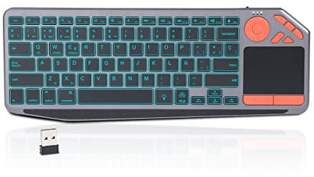 KOOCHUWAH Teclado Inalámbrico Touchpad Retroiluminado Multidispositivo Teclado Bluetooth para iPad Tablet PC Smart TV, Teclado QWERTY Español Windows Android iOS (Teclado 2.4G Bluetooth)