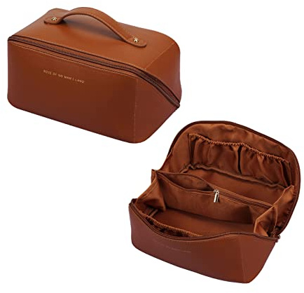 CORIOS Borsa da Toilette per Donna Borsa per Cosmetici Beauty Case da Viaggio Borsa per il Trucco Borsa da Toilette Organizer Cosmetici per Borsa Porta Trucchi da Viaggio Marrone