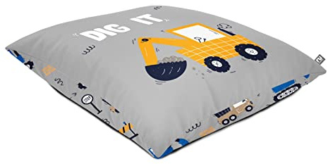 rucomfy Beanbags Printed Kids Large Square Floor Cushion Bean Bag. Perfect for Chidrens Bedroom or Playroom. Giant Plush Pillow for Child with Filling. Machine Washable - 70 x 70cm (Dig It Grey)