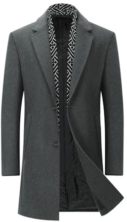 YOUTHUP Men's Wool Coat Thick Mid-Length Winter Trench Coats Stylish Casual Business Peacoat, Dark Grey, L