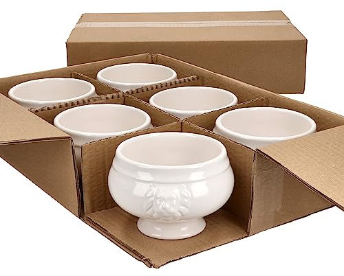 MamboCat LEO Lot de 12 terrines tête de lion I Petit – 450 ml I Pour 12 personnes I Tasses à soupe blanches 0,45 l I Soupe avec têtes de lion I Bol à soupe pour mariage et soupe aux pois ou aux
