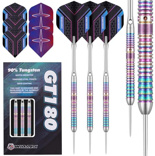 WIN.MAX Dartpfeile mit Metallspitze 90% Tungsten 3 Stück 90% Wolfram Stahl Darts 23 Gramm