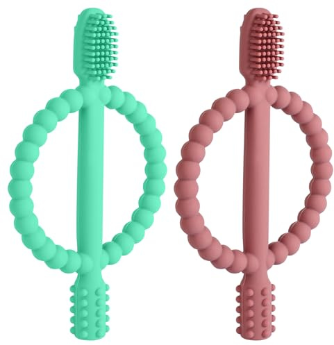 Aolso Mordedor Bebe, 2pcs Mordedor de Silicona del Juguetes para la dentición, Mordedor Didáctico,Juguetes Bebé Masticar para Calmar Las Encías de Los Bebés para Bebés de Más de 3 Meses