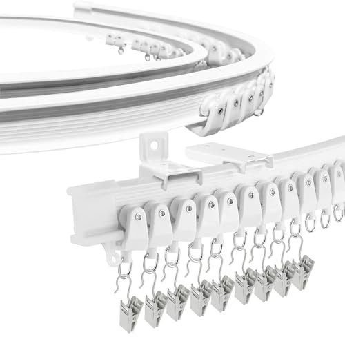 Bendable Ceiling Curtain Track for Bay Window, 16.4FT/5M Flexible Curved Curtain Rail Ceiling Wall Mount Heavy Duty Plastic Curtain Rails Track System for Bed Room Divider