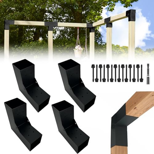 ITeVe.GD Kit de soportes para pérgola, soportes de esquina en forma de L de 2 vías para 4 x 4 pulgadas (real: 3.5 x 3.5 pulgadas) para pérgola al aire libre, cabaña de troncos con accesorios, paquete