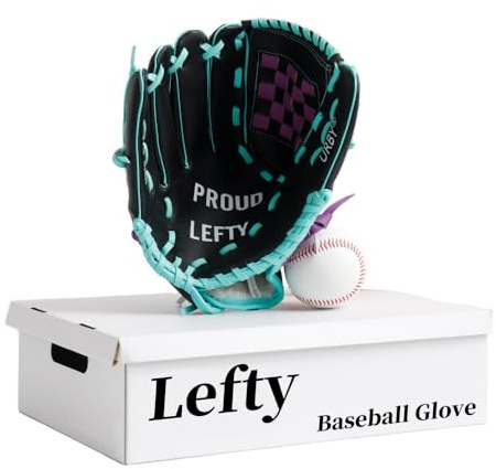Urby Left Handed Baseball Glove, Left Handed T Ball Glove for Lefty, Left Hand Throw Only. T-Ball & Youth Baseball Gloves. Black & Purple. 10.5in. Age 4-7