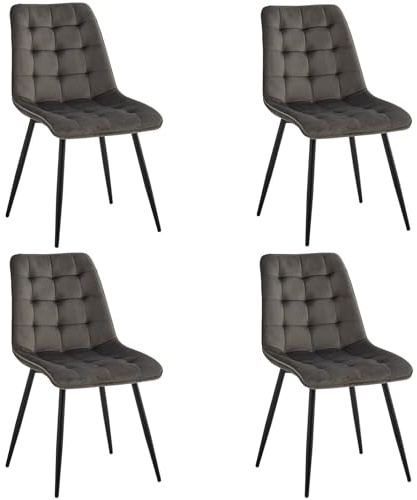 GrandCA HOME Matrumsstolar set om 4, köksstol, sammetskudde och metallben, lämplig för vardagsrum/matsal/kök/sovrum/borste (mörkgrå, 4)