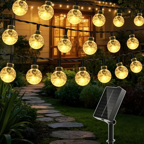 Ollny Solar Lights Outdoor Garden, 12m 100LEDs Fairy Lights Solar Powered Waterproof, Warm White Crystal Ball 8 Modes Globe String Lights for Outside Indoor Gazebo Wedding Tree Party Decorations