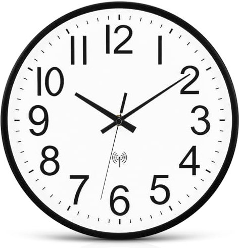Ziprote Orologio da Parete Radiocontrollato, 30CM Orologio da Parete Moderno Silenzioso Senza Ticchettio Orologio da Parete Radiocontrollato per Cucina, Ufficio, Camera da letto (Nero)