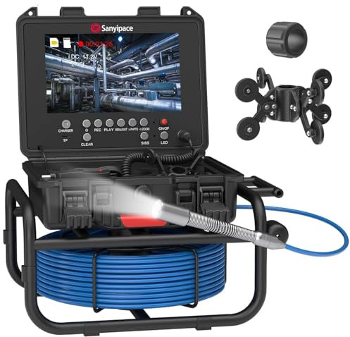 Telecamera per Ispezione tubi 50M,Sanyipace Telecamera di Ispezione tubi con DVR,IP68 Telecamera per Fognatura Impermeabile,Schermo Colori da 9 con Contatore di Distanza,Professionale Video Ispezione