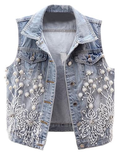 Dam jeansjacka beskurna denim västar Storbritannien sommarrock plus storlek sliten jeansjacka sommarkoftor lätta sommarjackor sommarkläder långärmad bomberjacka cardigan, BLÅ, M