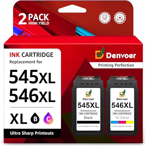 Denvoer PG-545XL CL-546XL Cartucce d'inchiostro Sostituzione per Canon 545 546 XL per Pixma TS3350 TS3450 TS3150 TS3351 TR4550 TR4650 MG2550S MG3050 MG2950 MG2500 MX495 MX490 (Nero e Colore)
