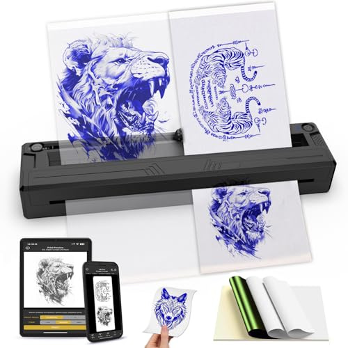 Sacnahe Wireless Tattoo Stencil Printer, Portable Bluetooth Thermal Tattoo Printer with App Custom-Size≤ A4, Print Realistic Portraits, 10 Transfer Papers, Works for Phone/Tablet/PC (Black)