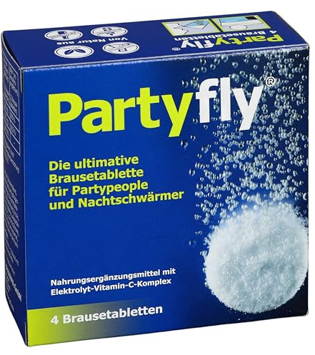 PARTYFLY Lot de 12 comprimés effervescents = 3 x 4 comprimés - Avec vitamine C et électrolytes - Reload