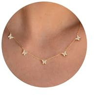 HANLI Halskette Damen Gold mit Cubic Zirkonia Schmetterling 925 Sterlingsilber Silber Kette für Mädchen Goldene Schmuck Geschenk