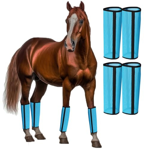 LOLEDE Fly Boots for Horses Set of 4 Breathable Textilene Mesh Horse Fly Boots with Stable Support & UV Protection, Comfortable Equine Boots, Reduces Stomping, Leg Fatigue & Hoof Damage.(Blue)