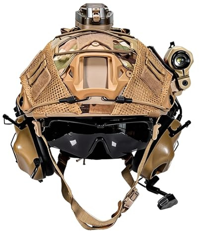 LZAQHMT Ensemble Casque Tactique Airsoft Fast avec Casque Communication, Lampes Signalisation Réponse Rapide, Lampe Torche Lunettes Antibuée pour Paintball Cosplay