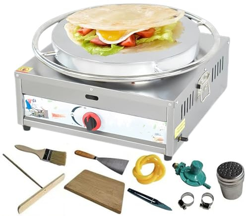 Kommersiell crepe-maskin pannkaksgrill – 45 cm stor kokplatta non-stick elektrisk stekpanna med smet spridare och träspatel för gas LPG