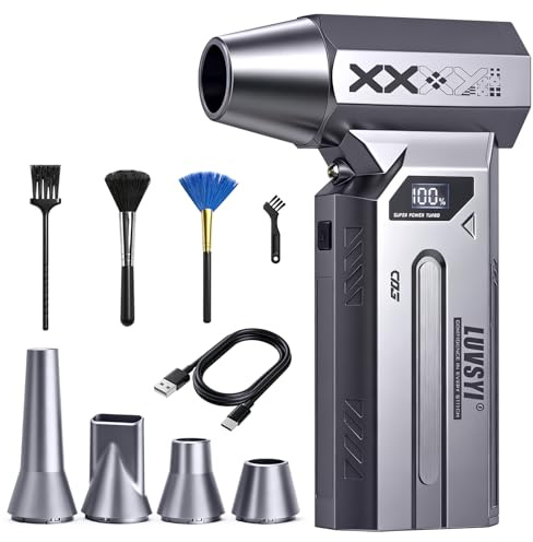 Electric Air Duster, 150,000 RPM Compressed Air Duster with LED Display, 4-Speed Powerful Cordless Air Blower for PC Cleaning, Keyboard, Car Dryer and Electronics, Portable Dust Blower with Light