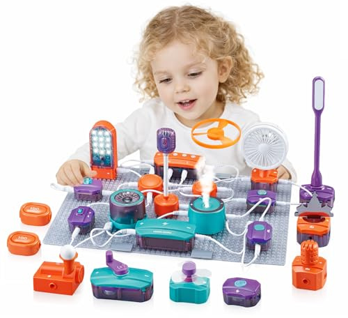Electronics Kit for Children STEM Physics Experiment Kit with Light Sensor & Microphone Learning Set with Base Plate Creative Science Toy for Boys & Girls (Battery Not Included)