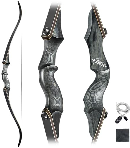 Obert Original Black Hunter Takedown Recurve Bow 60inch with Bamboo Core Limbs Archery Hunting Target Practice